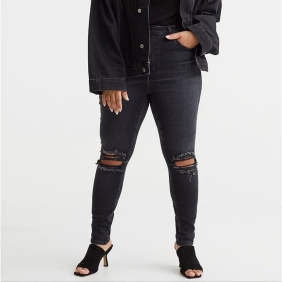 American Eagle AEO Black Hi-Rise Jeggings Ripped High Waisted Stretchy Skinny - Picture 1 of 11